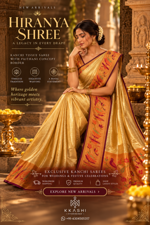 HIRANYA SHREE | Gold Kanchi Tissue Saree with Paithani-Concept Border 1 AC13F799 2700 4E51 A279 3A986552628F