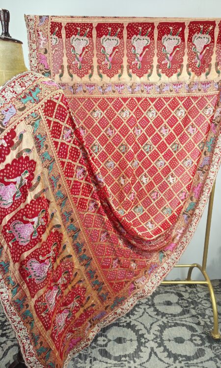 Red bandhani dupatta with dancing doll concept