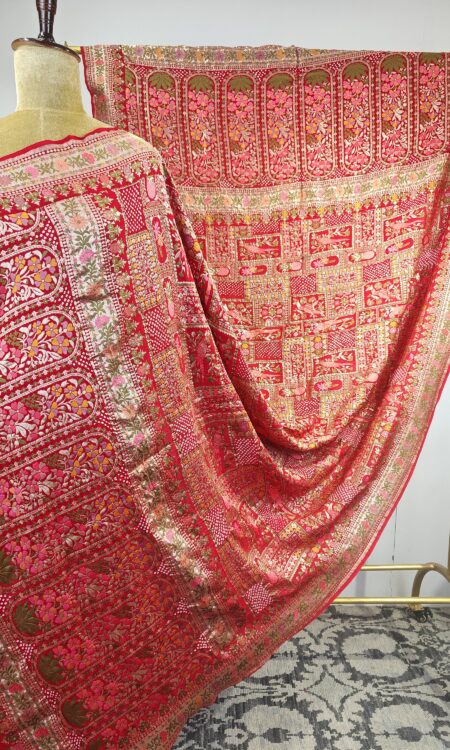 Red colour bandhani dupatta with birds concept