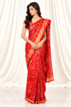 Red Single Ikkat Patola Saree with Floral & Bird Motifs