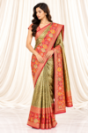Green Kanchi Tissue Saree with Patola-Inspired Bird Motifs
