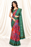 Single Ikkat Saree with Animal & Bird Motifs and Green Border
