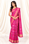 Pink Single Ikkat Patola Saree with Floral & Elephant Motifs