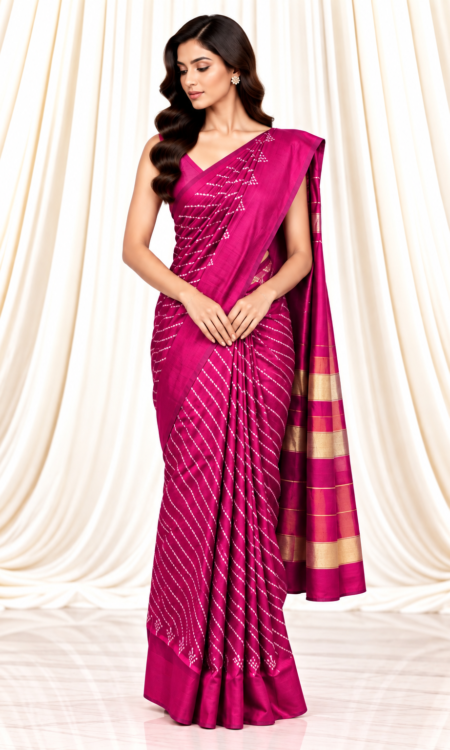 Pink Single Ikkat Saree with Plain Border