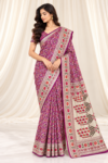 Violet Banarasi Silk Saree with Patola-Inspired Meenakari Border