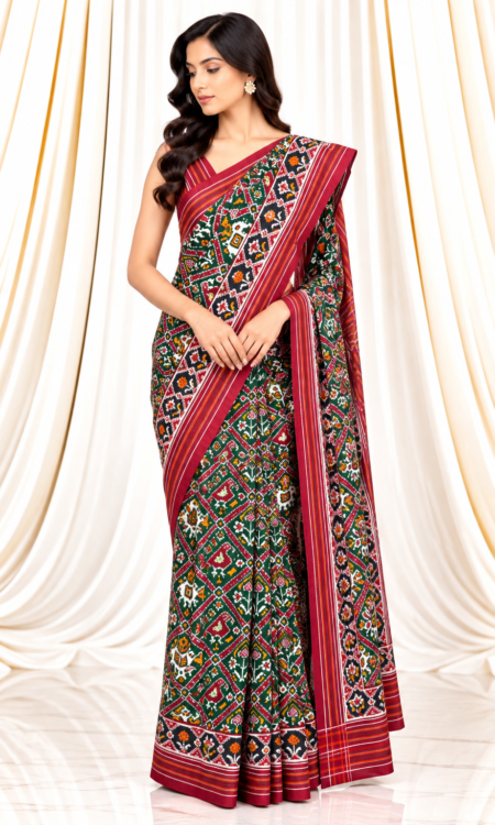 Green Double Ikkat Saree
