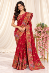 Red Pure Georgette Rai Dana Bandhej Saree with Floral Motifs