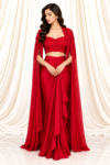 Red Indo-Western Drape Skirt Set with Embellished Cape Jacket 1 ff12a483-84d4-4ca6-9b3c-6edbf0bb2efc